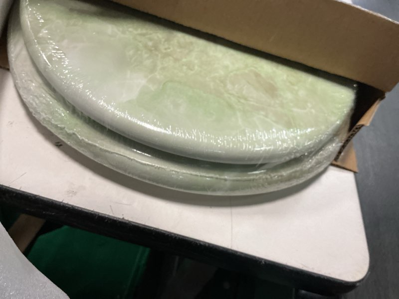 Condition photo showing Good Condition for round toilet seat natural wood toilet seat with zinc alloy hinges, easy to install also easy to clean, anti-pinch marble toilet seat by angol shiold (round, green marble) round-16.5“ green marble