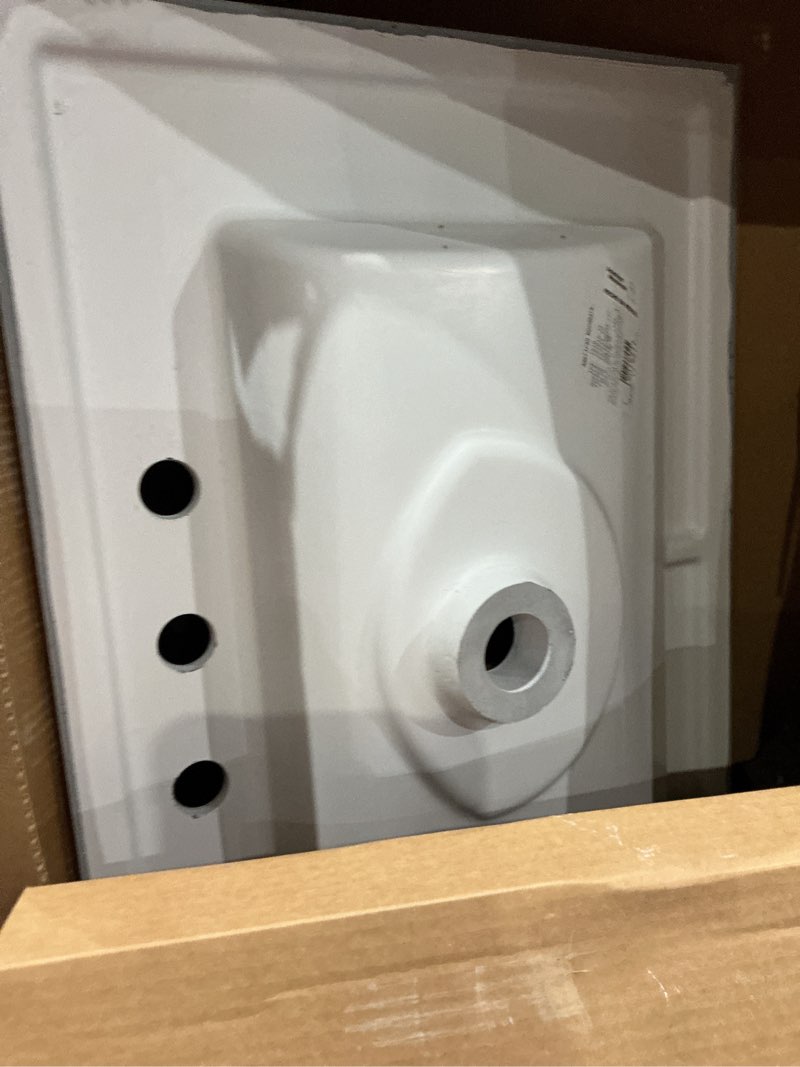 Condition photo showing As Is for project source cultured marble vanity tops 61-in white cultured marble integral double sink 3-hole bathroom vanity top