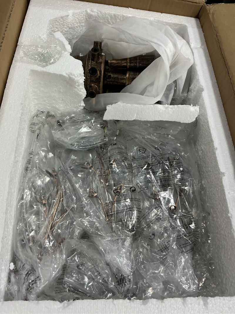 Condition photo showing Good Condition for Wellmet Vintage Crystal Ceiling Light Fixture, 5 Lights Bronze Semi Flush Mount Ceiling Light Fixture, Modern Farmhouse Chandelier for Dining Room, Bedroom, Bathroom, Entryway, Hallway, W-24in