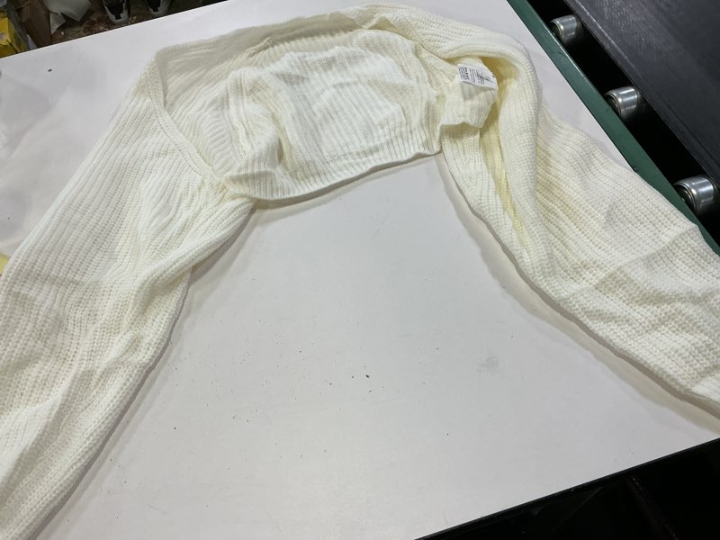 Condition photo showing Good Condition for women long sleeve knit bolero open front shrug sweater drop shoulder solid loose fit rib knit cropped cardigan