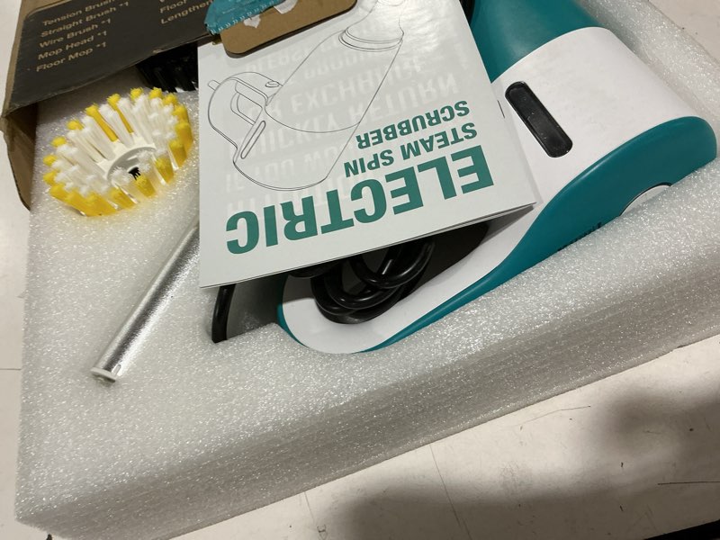Condition photo showing As Is for steam cleaner with electric spin brush, no manual scrubbing, 1200w 2-in-1 steamer for cleaning tool, 2 modes, 11 accessories, detachable long handle for home, floor, tile, grout, bathroom(green)