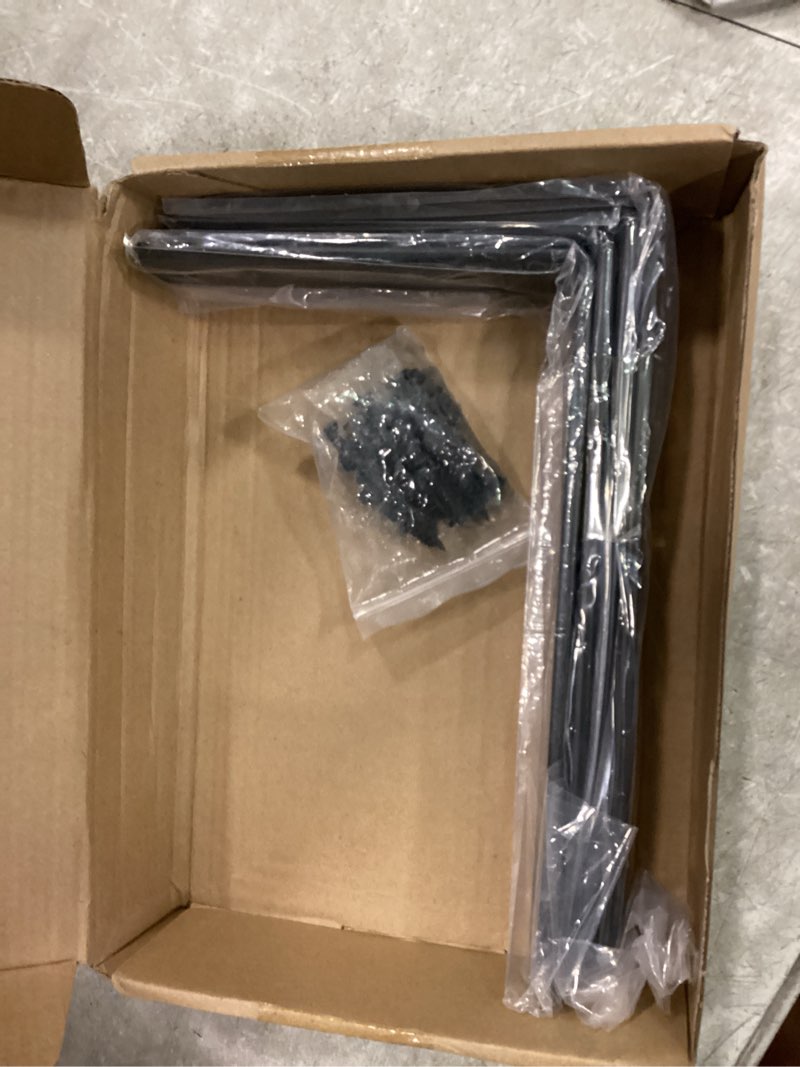 Condition photo showing New/Like New for 4 pack - l 9" x h 6" x w1.5, 5mm thick black l shelf bracket, iron shelf brackets, metal shelf brackets, floating shelf, shelf supports with screws black 4 pack 9''x6''