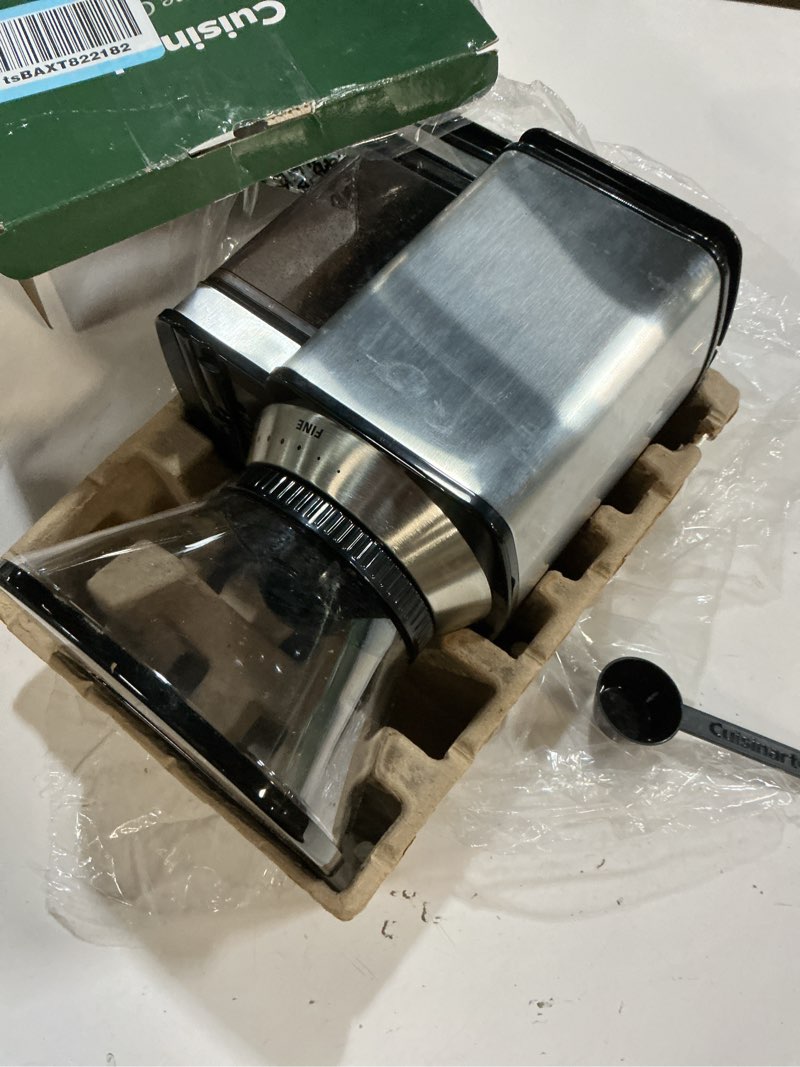 Condition photo showing As Is for Cuisinart Coffee Grinder, Electric One-Touch Automatic Burr Coffee Grinder with 18-Position Grind Selector, Cup Size Selector for 4 – 18 Cups, DBM-8P1, Black Stainless Burr Mill Stainless Steel