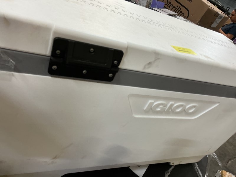 Condition photo showing As Is for igloo 100 qt latitude marine ultra hard-sided cooler, white and moonscape gray
