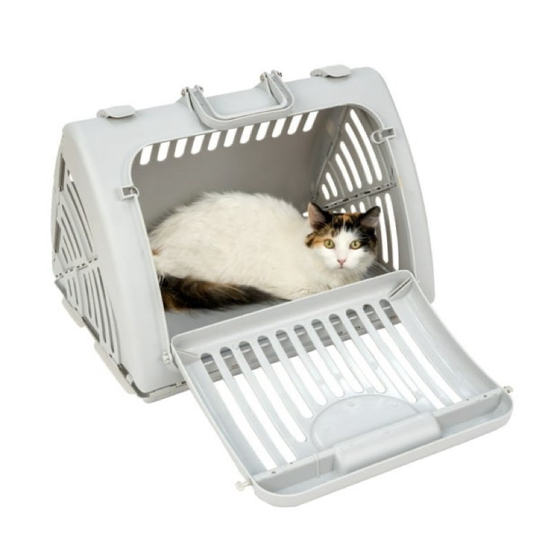 vibrant life foldable plastic travel cat carrier, gray, one size
