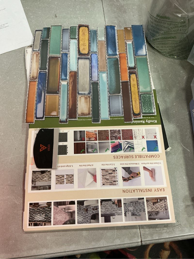 Condition photo showing Good Condition for vicci peel and stick tile backsplash, 12" x 12", blue yellow, 12-sheet | self-adhesive, for kitchen, bathroom & laundry room, stick-on wall tiles decals spt-253 12 x 12 inch (marble style)