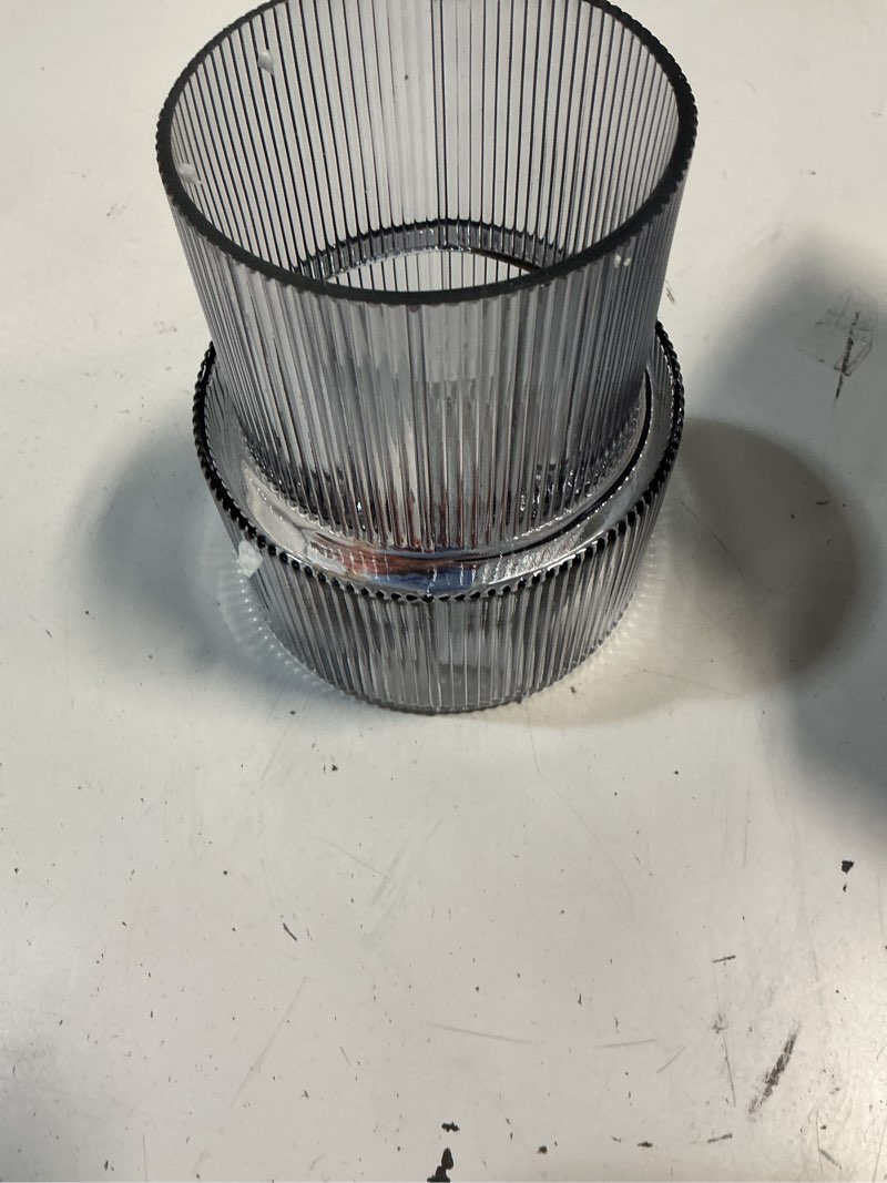 Condition photo showing New/Like New for black glass vase, ribbed glass vase for tulips, flower vases for bouquet, black modern vases for living room, dining table, entryway, mantle, shelf, wedding, office, 7.5 inches gray ribbed 7.5 inches