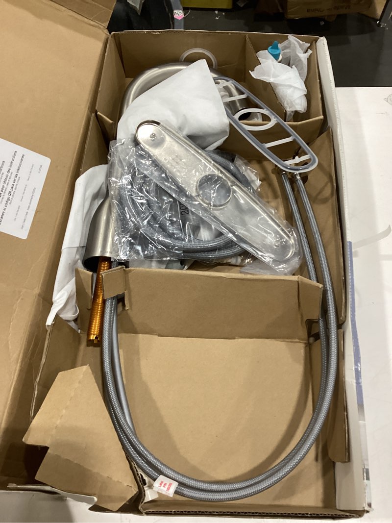 Condition photo showing As Is for moen adler spot resist stainless one-handle high arc pulldown kitchen faucet with power clean, 87233srs spot resist stainless standard