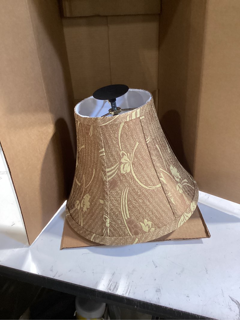 Condition photo showing Good Condition for similar to aspen creative 30079 transitional bell shape spider construction lamp shade in apricot with floral design, 12\" wide (6\" x 12\" x 9 1/2\")