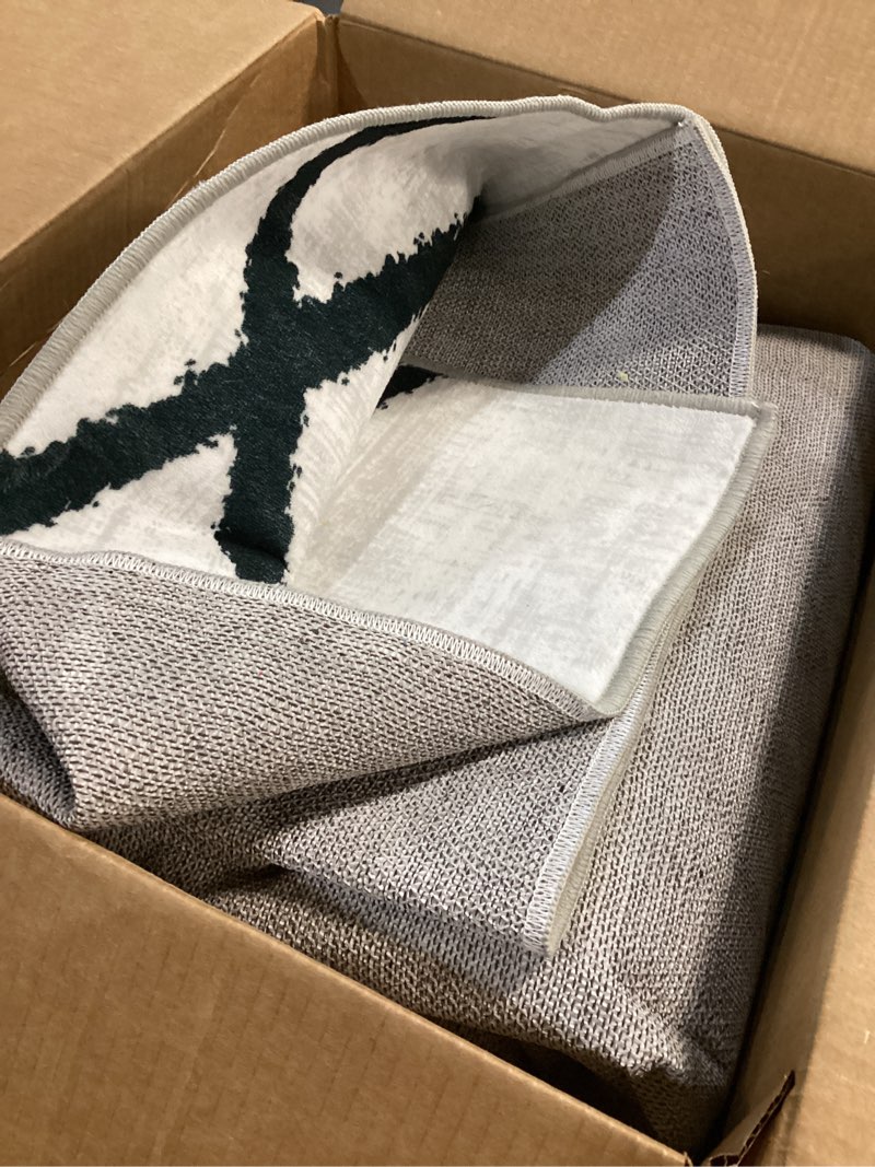 Condition photo showing As Is for YIHOUSE 5x7 Washable Living Room Rug - Modern Abstract Black and White Area Rug Non-Slip for Bedroom Home Office (Geometric, 5'x7'ft) Geometric 5' x 7' (Rectangular)