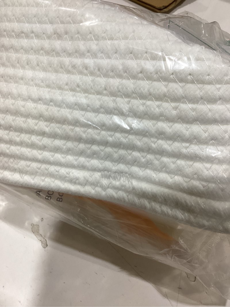 Condition photo showing New/Like New for oiahomy gift basket with handle, small woven basket with gift bag, ribbon and wrap tissue paper, nursery bins empty to fill with small items, baby, pet toy organizer - white white 12"x 8"x 5"