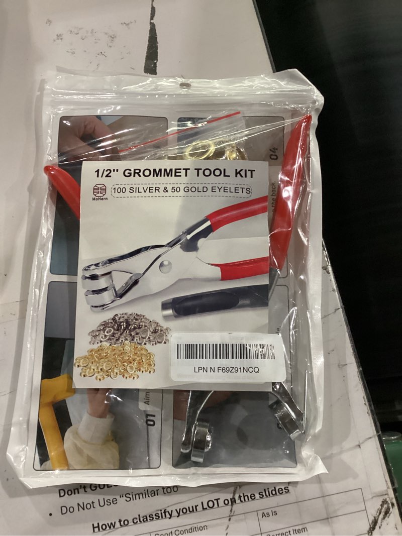 Condition photo showing Good Condition for 150pcs 1/2 inch grommet tool kit, grommet kit, eyelet kit with leather hole punch pliers, 150 metal eyelets and grommets in gold and silver for leather, shoes, fabric, belt multicolored