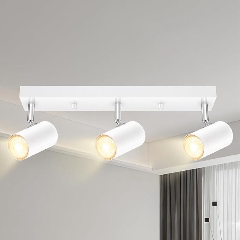 plug in track lighting, 3 light ceiling lighting kit, white 3 way modern wall spotlight, 15 ft cord,flexibly rotatable complete light kits for kitchen cabinet gallery bar living room?no bulb?