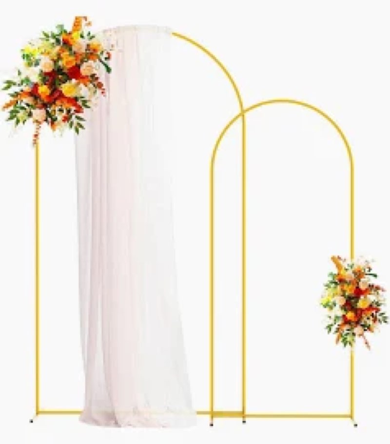 Putros Metal Arch Backdrop Stand Gold Wedding Arch Stand Set of 2 (7.2FT/6FT) Square Arched Frame fo
