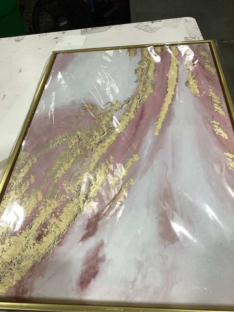 Condition photo showing Good Condition for 3 piece living room pink wall art, framed gold abstract painting water flow shape for bedroom,modern pink wall decor home decor ready to hang 24x48 inches gmd-110 16x24inches x3