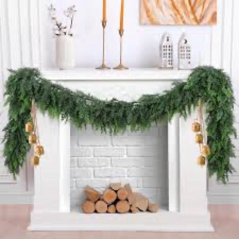 Hananona 6 FT Artificial Cedar Garlands, Real Touch Winter Cedar Cypress Garland, Green Artificial G