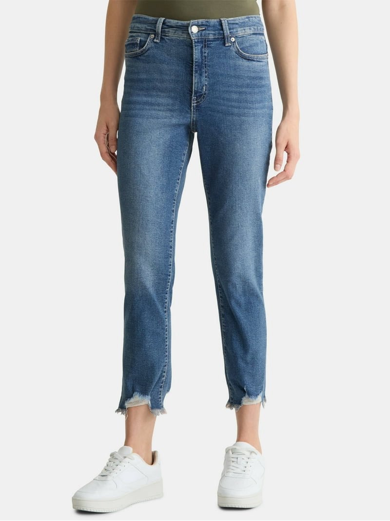 ( sz 6)time and tru women's high rise straight leg destructed hem jeans, 26\" inseam, sizes 0-20
