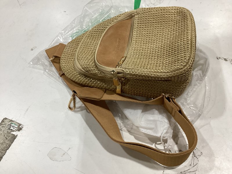 Condition photo showing New/Like New for faux straw crossbody bags for women summer purse 2026 anti theft rfid woven small sling bag hawaiian beach travel solid khaki large