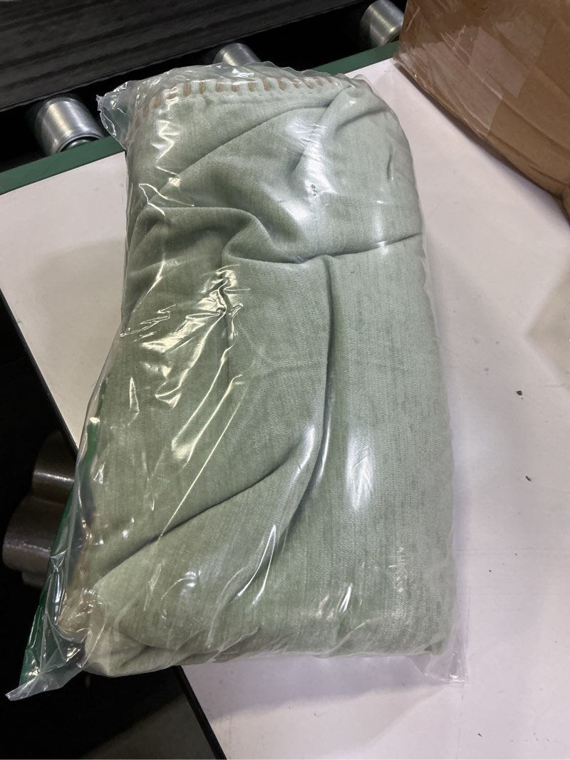 Condition photo showing Good Condition for decoruhome summer chenille soft cozy throw pillow covers 26x26 set of 2, modern farmhouse boho velvet decorative euro sham pillow cases with stitched edge for couch sofa bed home decor, sage green sage green 26" x 26" (pack of 2)