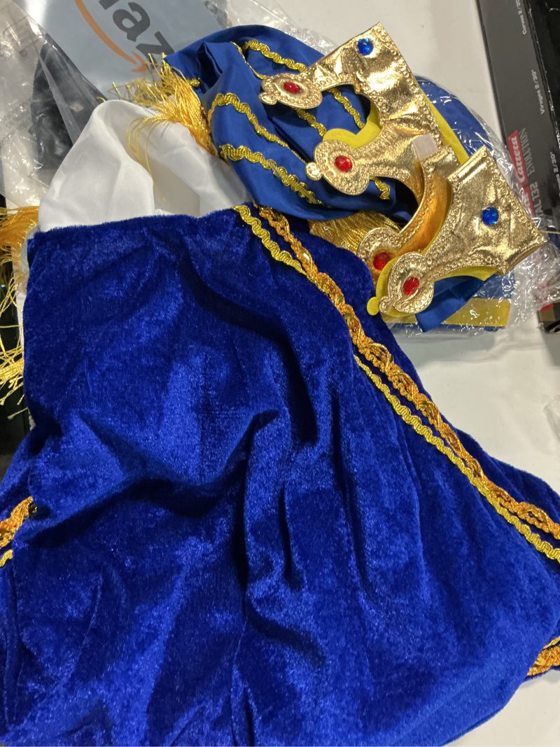 Condition photo showing Good Condition for boys prince charming costume cosplay dress-up medieval royal king outfits for kids 5-6 years blue
