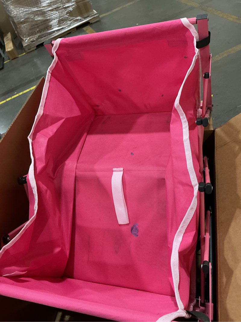 Condition photo showing As Is for sekey collapsible wagon cart with drop-down tailgate, 300 lb capacity pink