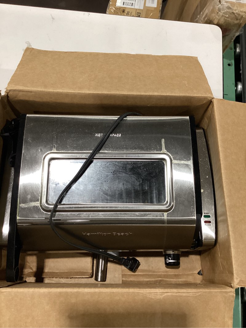 Condition photo showing Good Condition for hamilton beach electric indoor searing grill with viewing window & adjustable temperature control to 450f, 118 sq. in. surface serves 6, pfas-free removable nonstick grate, stainless steel stainless steel viewing window