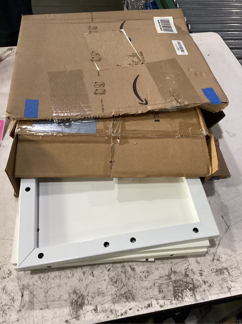 Condition photo showing As Is for **missing item **teamix white dual monitor riser for 2 monitors-42inch, wood desktop dual stand with metal legs, long screen/pc/laptop storage,computer shelf tv holder home office white 42 inch