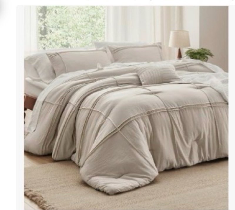 Bedsure King Comforter Set - 4 Pieces Grid Pleat Bed Set, Beige Boho Bedding for All Season, 1 Soft 