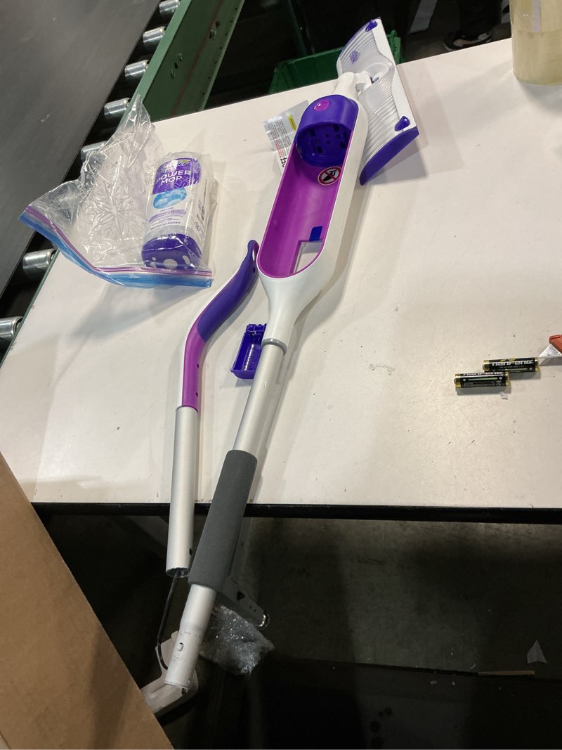 Condition photo showing Good Condition for Swiffer PowerMop Multi-Surface Mop Kit for Floor Cleaning, Includes PowerMop, 2 Mopping Pad Refills, 1 Cleaning Solution with Fresh Scent and 2 Batteries Purple and White