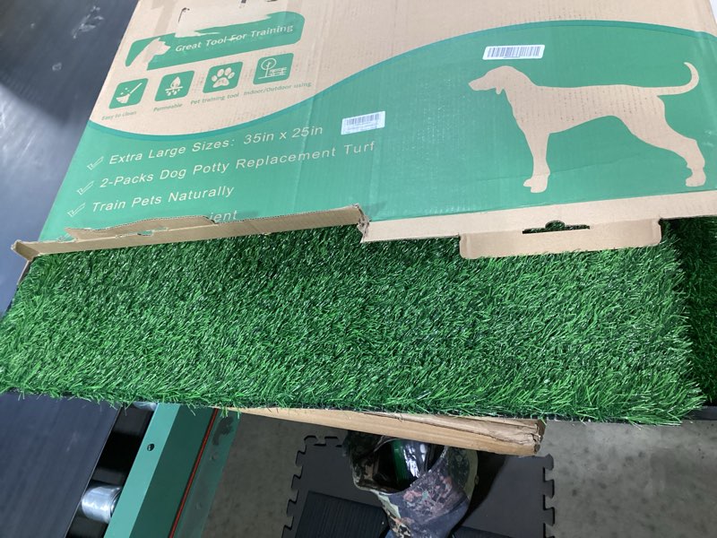 Condition photo showing New/Like New for loobani large dog grass pad with tray - 35x23in dog litter box with 2 artificial grass patch + 2 washable pee pads - quickly absorbency indoor outdoor potty for patio balcony apartment use 35"×23" (5-layer potty system)