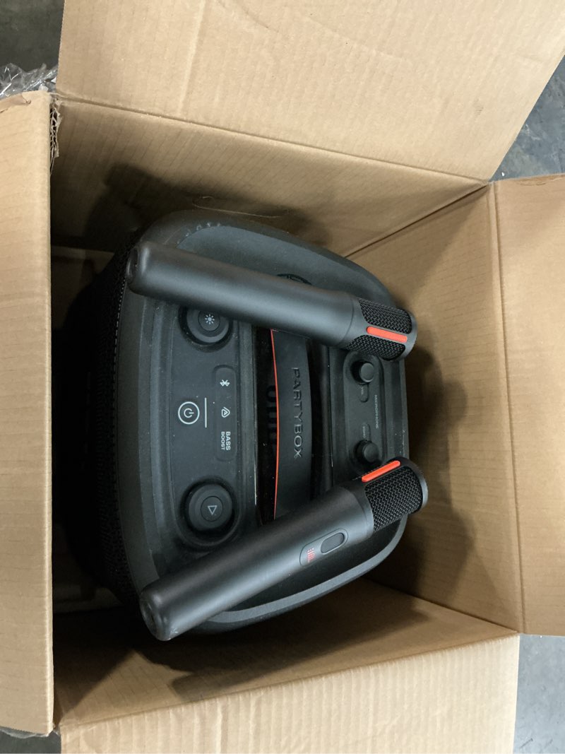 Condition photo showing As Is for (incomplete)jbl partybox encore 2 portable party speaker with 2 mics