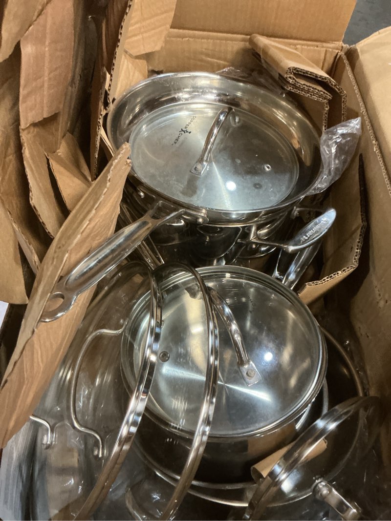 Condition photo showing As Is for cuisinart 77-11g stainless steel 11-piece set chef's-classic-stainless-cookware-collection