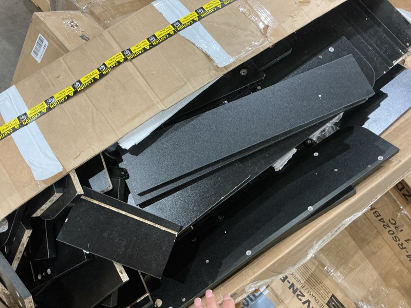 Condition photo showing As Is for waytrim makeup vanity desk, black vanity mirror with led lights power outlet, large desk vanity table with 7 drawers, wood storage vanity dressing table with 3-color light, bedroom room furniture