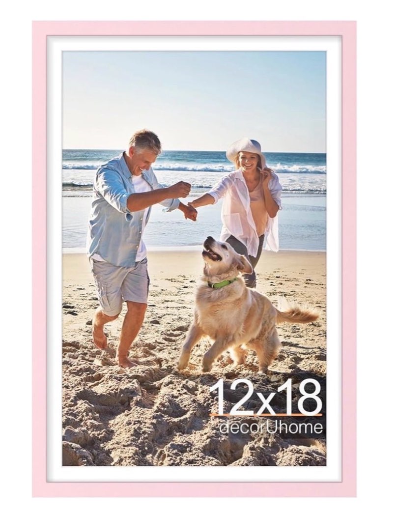 decoruhome 12x18 picture frame, display pictures 11x17 with mat or 12x18 without mat, wall mounting photo frame, pink, 1 pack pink 12x18