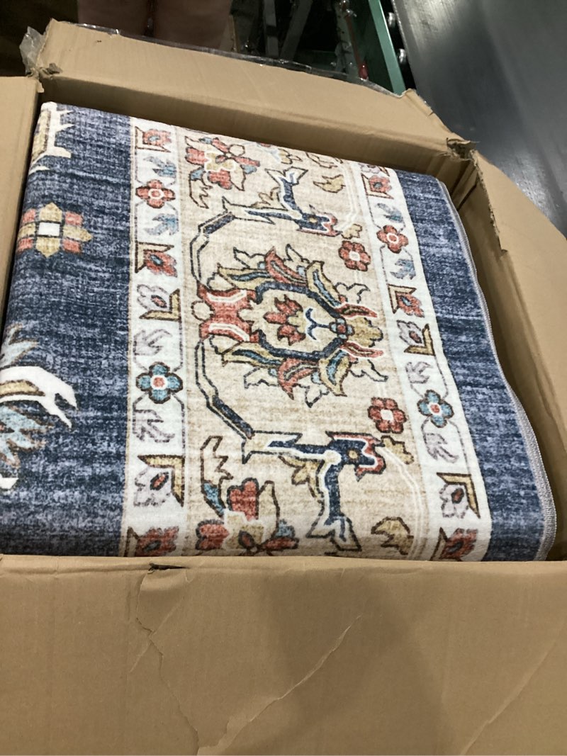 Condition photo showing Good Condition for Washable Oriental Area Rug - 10x14 Rugs for Living Room Soft Carpet for Bedroom Waterproof Floral Distressed Indoor Stain Resistant Non-Shedding Floor Carpets (Blue/Teal/Orange, 10X14) 10' x 14' (Rectangular) Blue/Teal/Orange