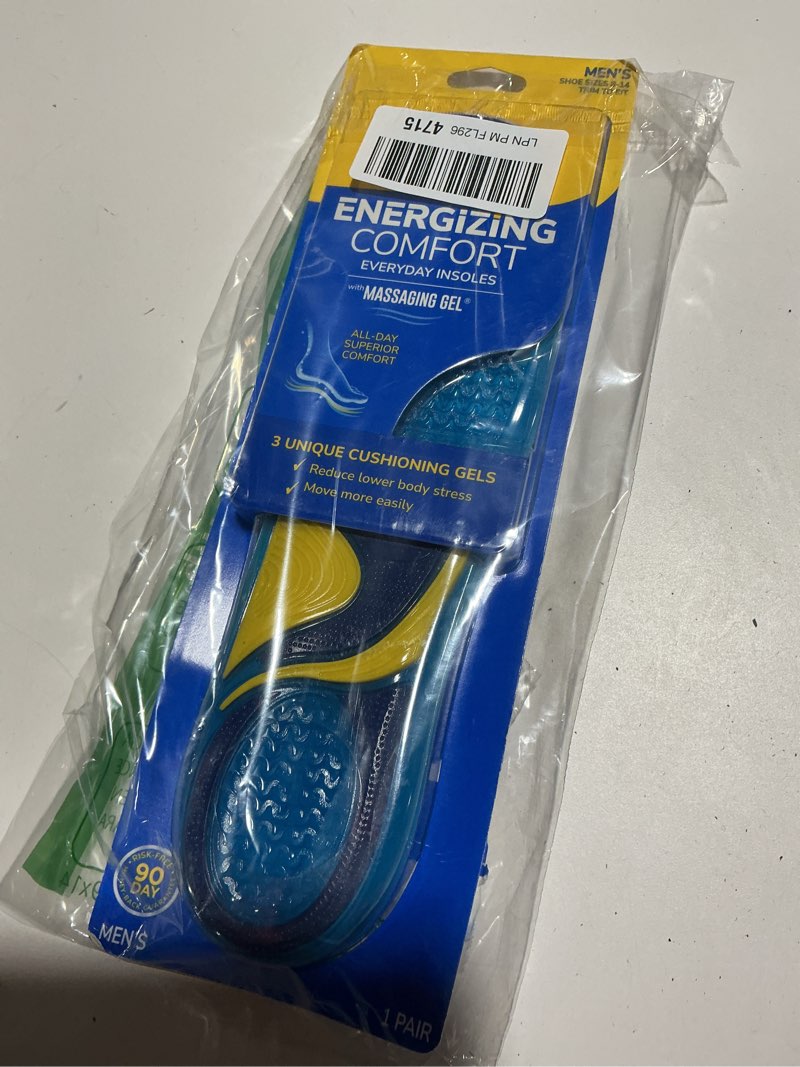 Condition photo showing As Is for dr. scholl’s energizing comfort men’s everyday insoles with massaging gel - clinically proven, all-day energy and comfort inserts with patented triple gel design - shock absorbing, arch support 1 pair men (size 8-14)