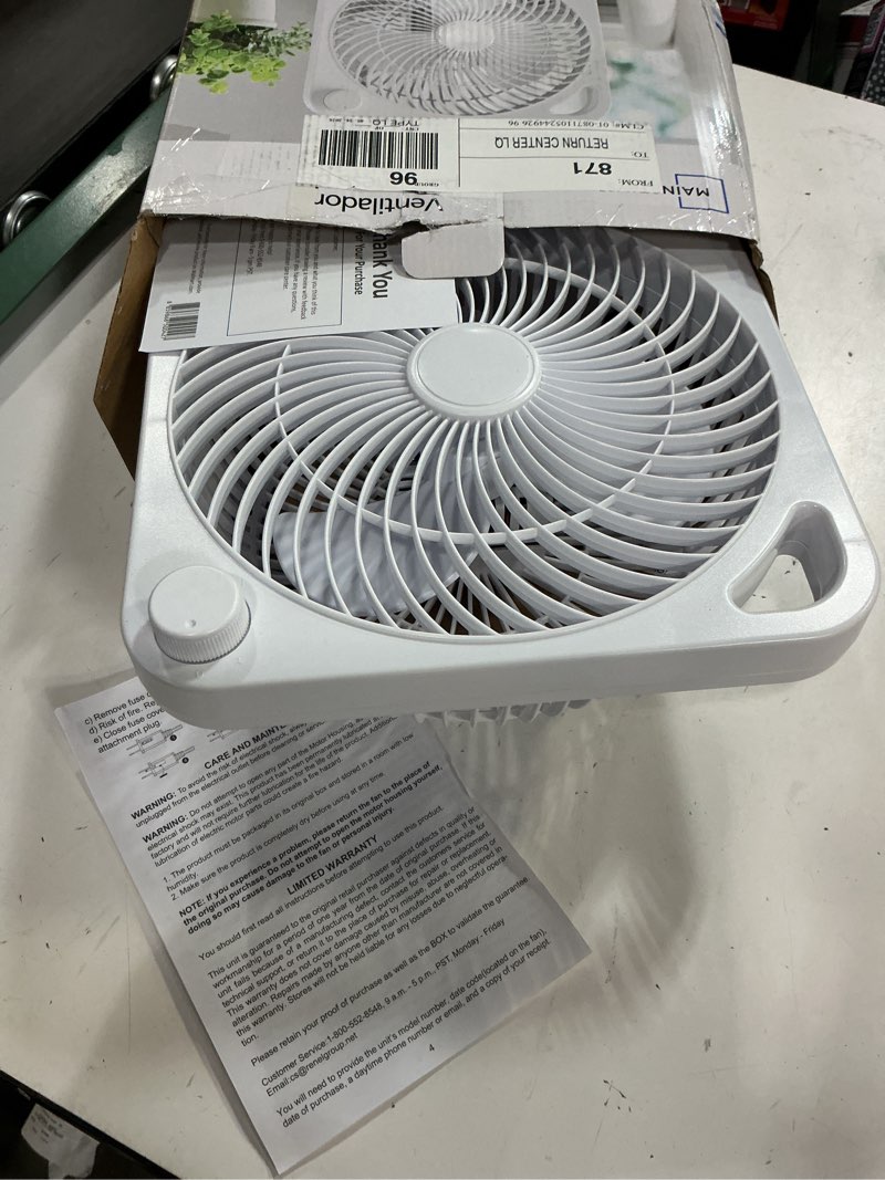 Condition photo showing Good Condition for mainstays 9" 3-speed indoor personal table electric fan, portable handle, white, model#fn2006w