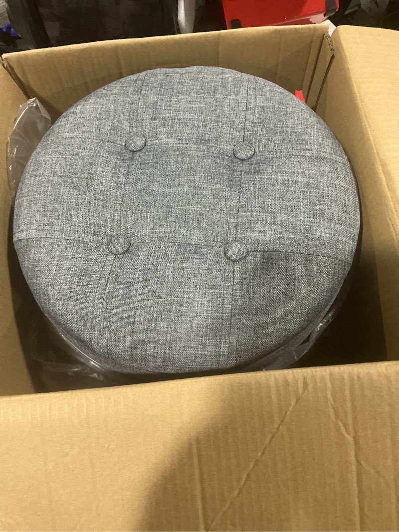 Condition photo showing As Is for velvet vanity stool chair, round makeup vanity chair with adjustable metal legs & soft padded seat, ottoman foot stool for bedroom, living room, entryway, black 15.9"d x 11.5"w x 6.7"h velvet black