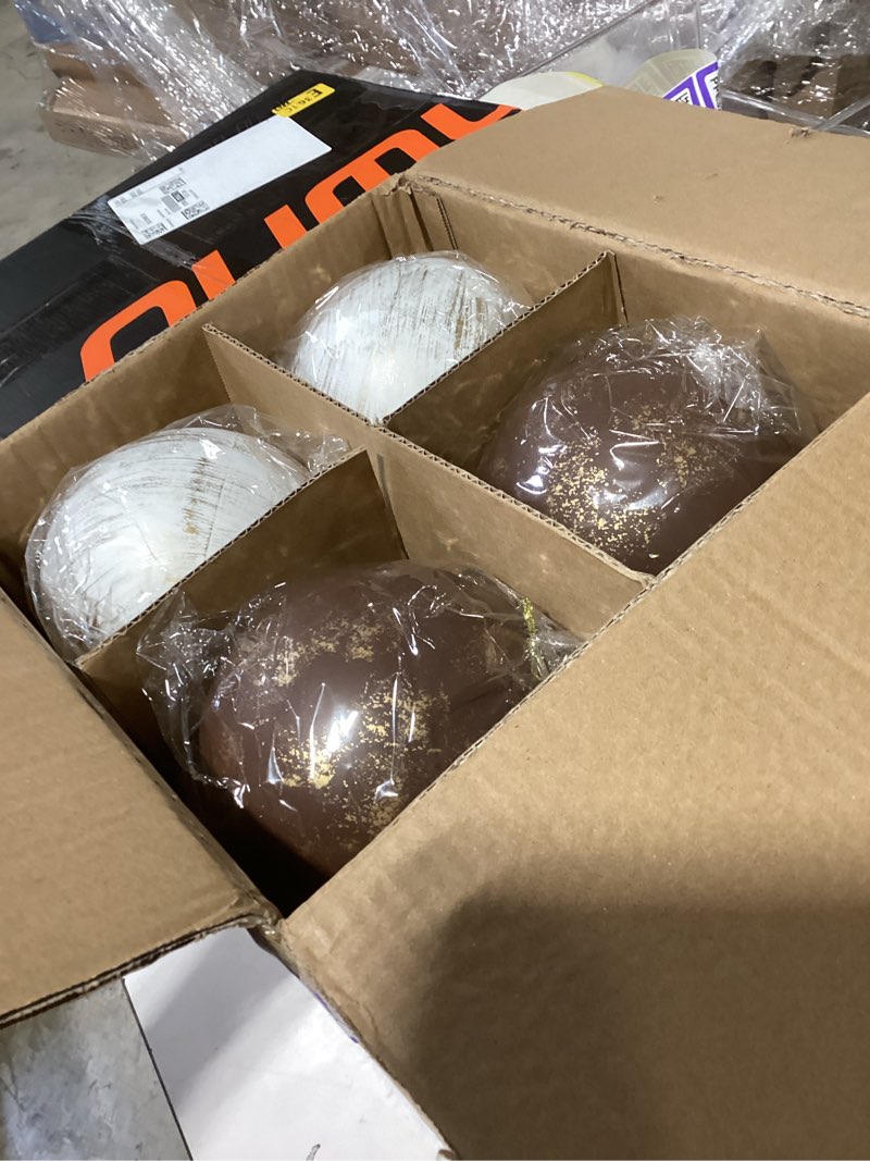 Condition photo showing As Is for 8 Pcs 6 Inch Large Neutral Textured Christmas Ball Ornaments Rustic Hanging Xmas Tree Decoration Vintage Rusty Copper Brown Decor for Farmhouse Modern Christmas Indoor Outdoor Home Matte Metallic