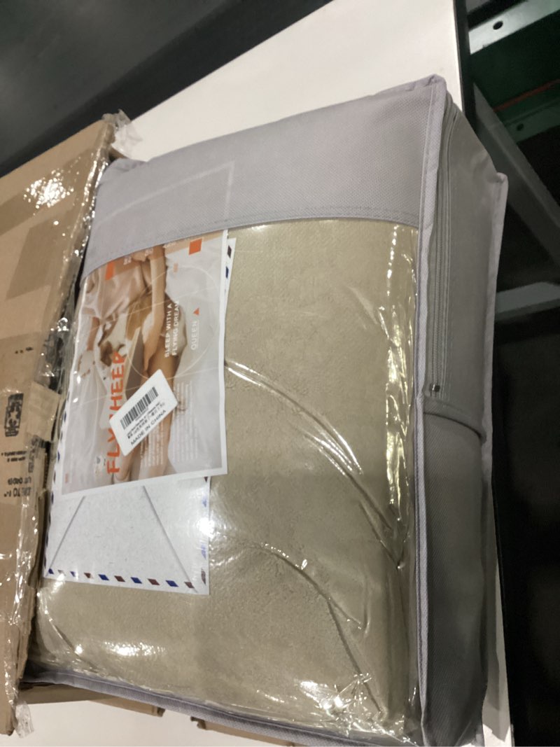 Condition photo showing Good Condition for Luxury Flannel Fleece Sherpa Comforter Set Full/Queen Size, Jacquard Boho Stripes Down Alternative Comforter Khaki, 3 Pieces Ultra Soft and Warm Bedding Set for Winter (1 Comforter + 2 Pillowcases) Khaki Queen 88"x88"