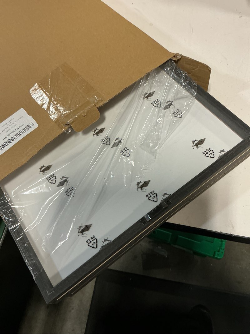 Condition photo showing As Is for egofine 11x14 floating frames set of 2, double plexiglass picture frame, made of solid wood display any size photo up to 11x14, wall mount or tabletop standing, faded black faded black 11x14