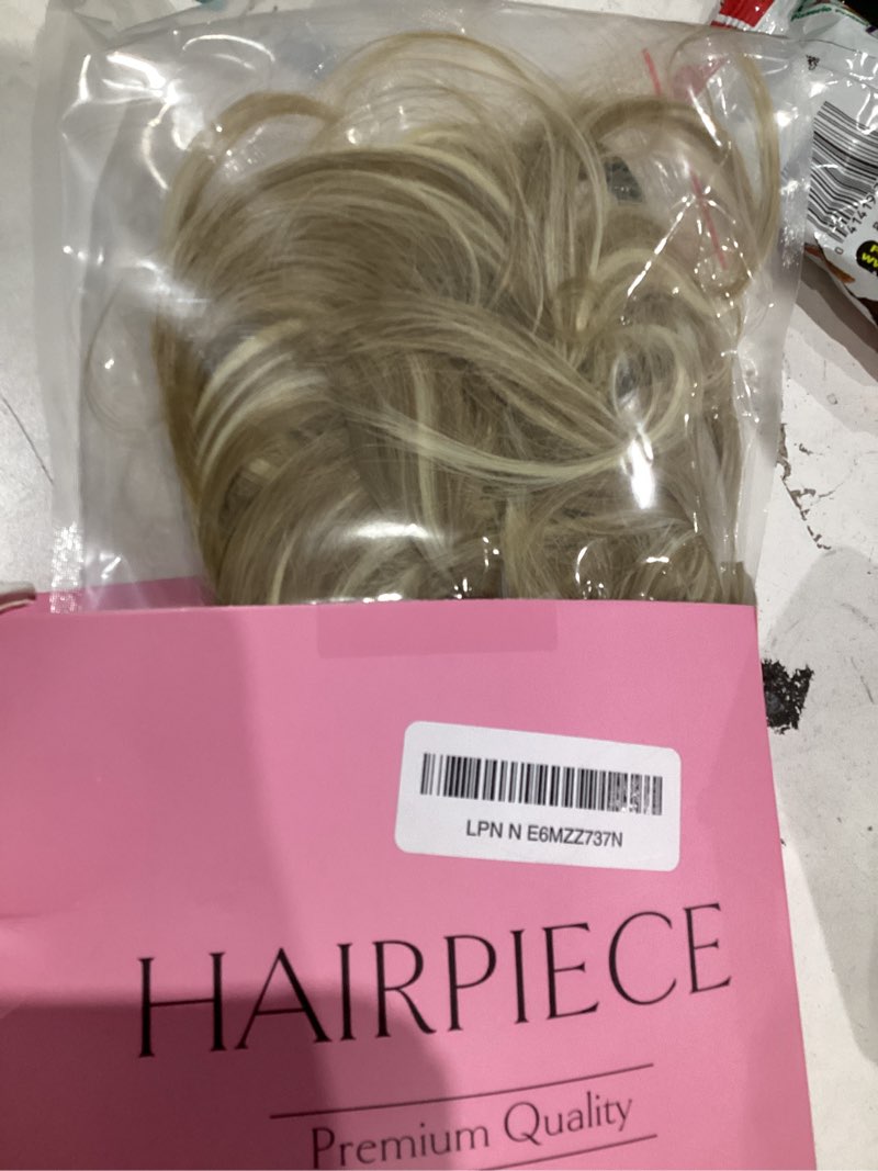 Condition photo showing As Is for cjl hair large messy bun hair piece wavy curly scrunchies synthetic chignon ponytail hair extensions thick updo hairpieces for women dirty blonde