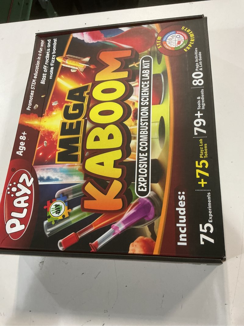 Condition photo showing New/Like New for Playz Mega Kaboom! 150+ Explosive Science Experiments Kit for Kids Age 8-12 with 75 App & Video Guided Experiments - Chemistry Set STEM & Educational Toys & Gifts for Boys, Girls, Teenagers & Kids 150+ Experiments