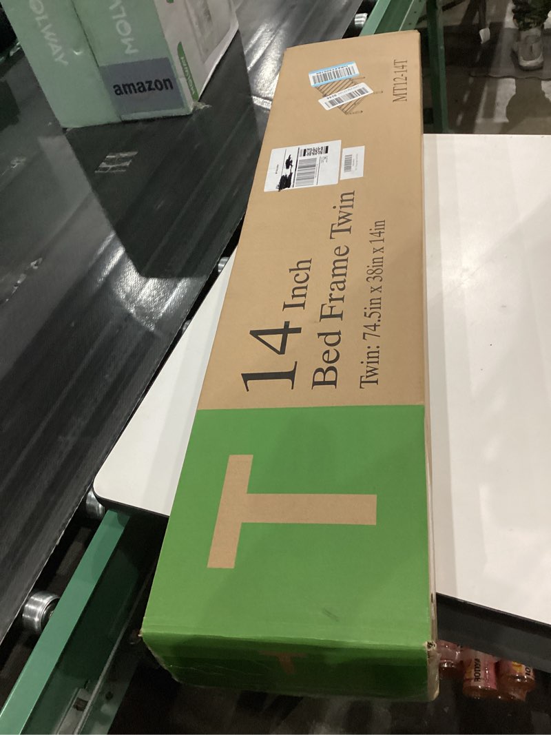 Condition photo showing New/Like New for 14 inch Twin Bed Frame with Rounded Corner Legs and Headboard Hole Mattress Slide Stopper 3500 LBS Heavy Duty Support Metal Platform,No Box Spring Needed, Noise Free, Easy Assembly Twin 14 inch