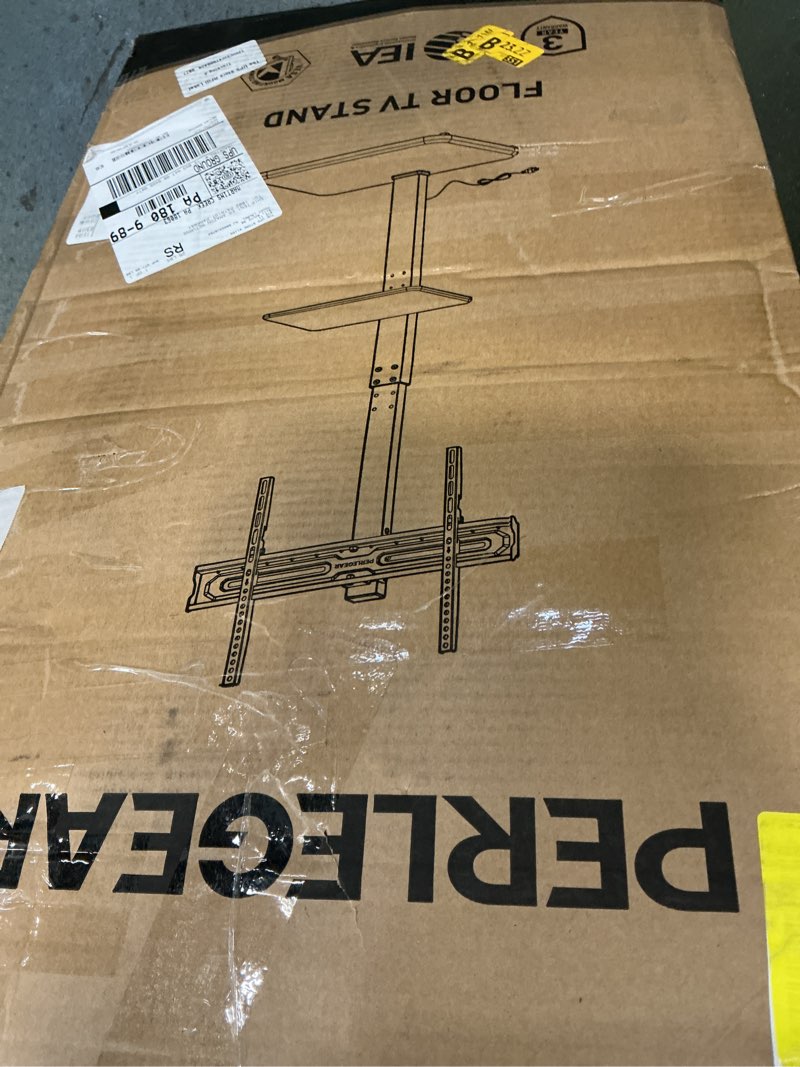Condition photo showing New/Like New for Perlegear Floor TV Stand with Power Outlet, Universal TV Stand for 32-75 inch TVs up to 110 lbs, Height Adjustable Standing TV Mount, Tall TV Mount with Wood Base, Max VESA 600x400mm, PGFS06 Black With Power Outlet