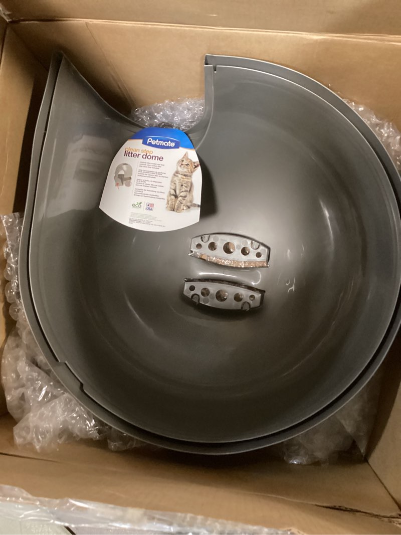 Condition photo showing New/Like New for Petmate Booda Clean Step Cat Litter Box Dome (Made in the USA with 95% Recycled Materials)- Brushed Nickel, Made in USA Cleanstep Litter Box Brushed Nickel