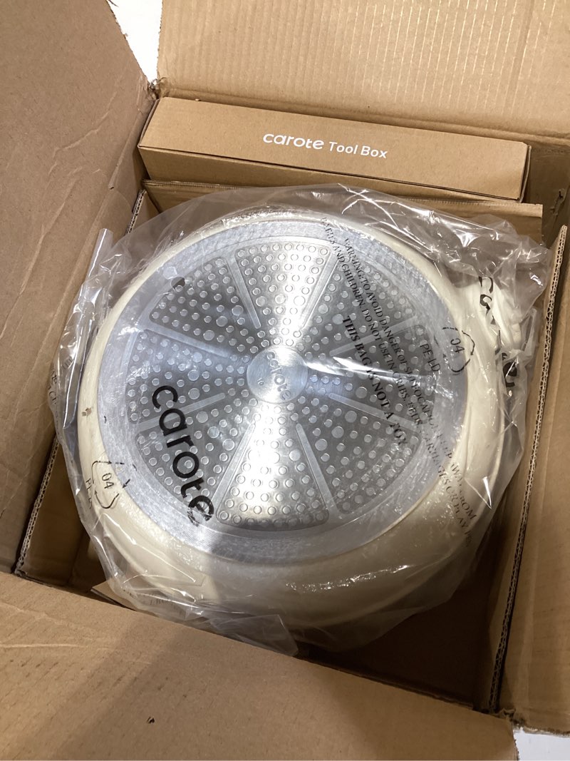 Condition photo showing New/Like New for carote pots and pans set nonstick, white granite induction kitchen cookware set, 10 pcs non stick cooking set w/frying pans & saucepans(pfos, pfoa free) cream white 10 piece
