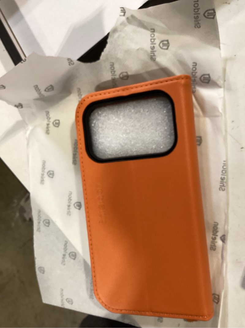 Condition photo showing Good Condition for shieldon removable genuine leather wallet case for iphone 17 pro, orange | wireless charging, rfid blocking, credit card holder, magnetic closure, kickstand, folio design, full protection phone cover for iphone 17 pro orange