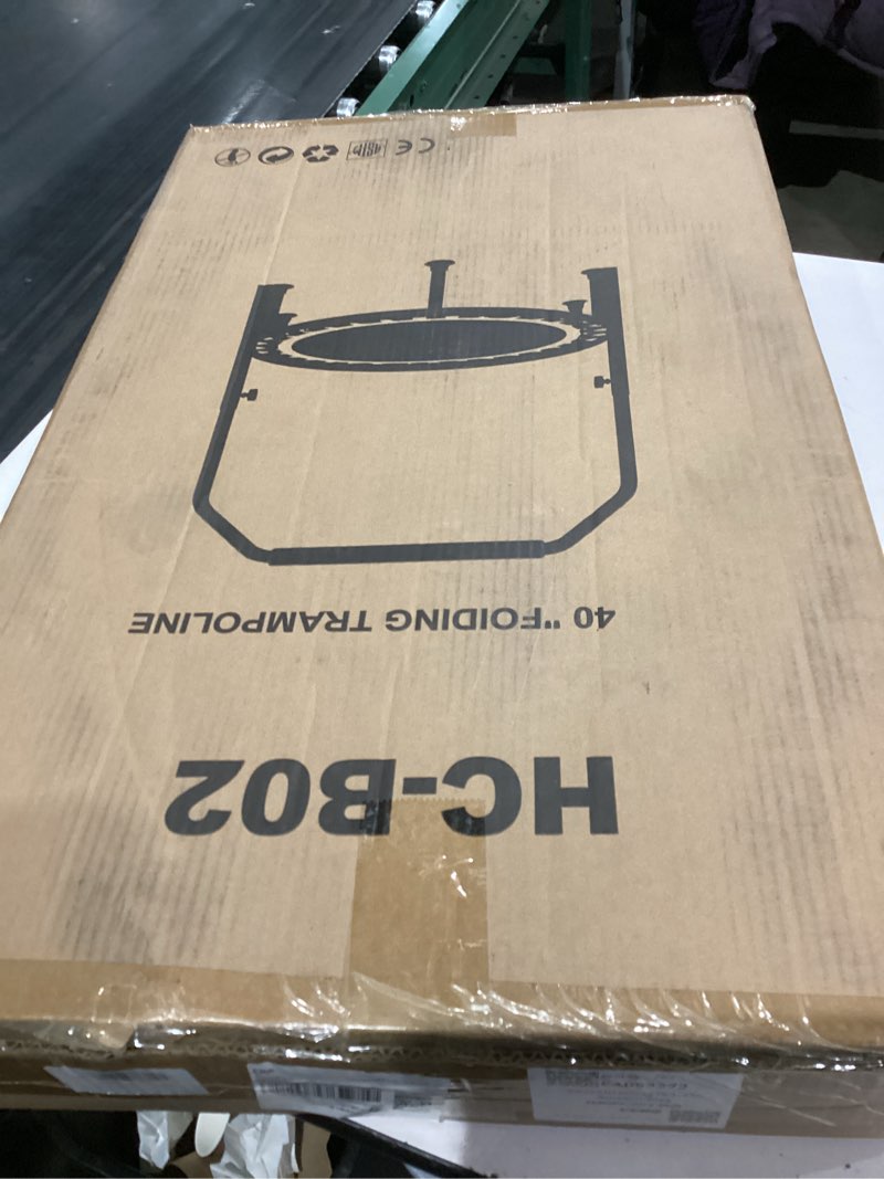 Condition photo showing As Is for 40"/48" Foldable Mini Trampoline Load 330lbs, Portable Exercise Rebounder with Durable Bungee Band, Fitness Trampoline for Adults and Kids