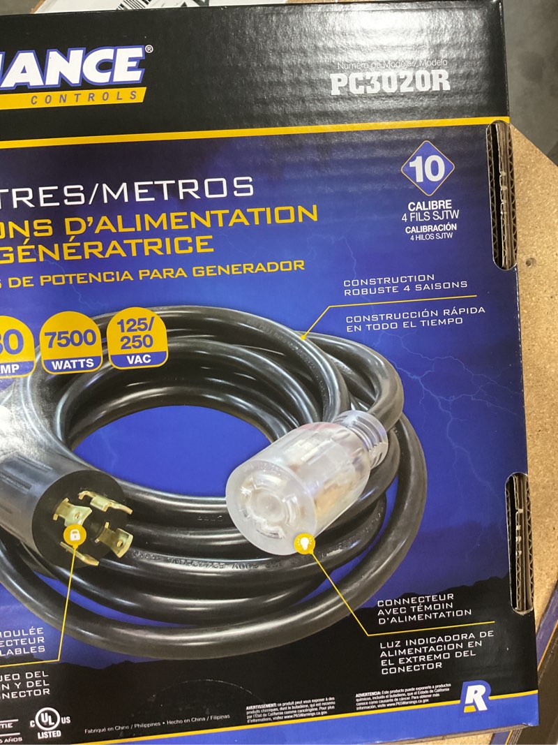 Condition photo showing New/Like New for reliance controls pc3020 pc3020k generator power cord, no size, black